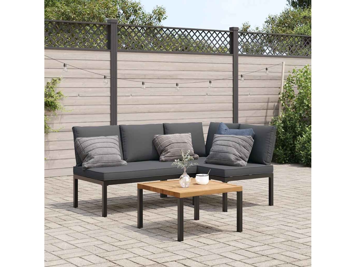Pcs Conjunto De Sofás P/ Jardim C/ Almofadões Aluminio Preto Dkd Home Decor