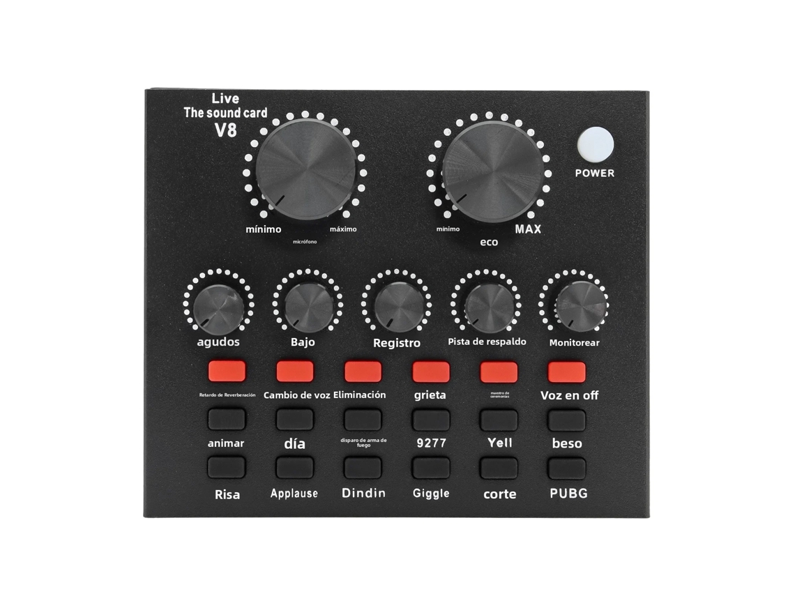 Tarjeta de sonido USB V8, que se puede conectar a dispositivos de música externos como teléfonos celulares, computadoras y PC.