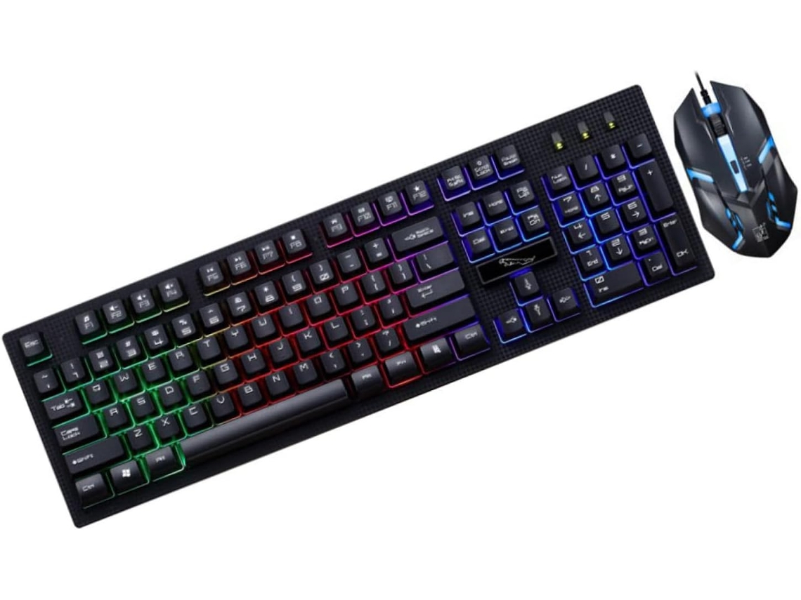 Teclado Y Ratón Usb Para Juegos Con Cable, Color Negro Con Retroiluminación Led Y Tacto Mecánico.