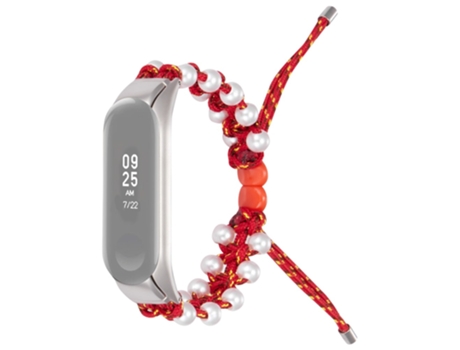 Correa de nailon decoración de cuentas diseño de cordón ajustable para Xiaomi Mi Band 5/6 - rojo/amarillo