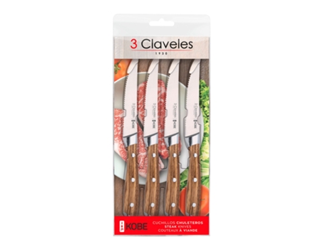 2 Claveles Kobe Set de 4 Cuchillos Chuleteros 115 Cm En Acero Inoxidable