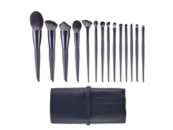 USHION Juego de 4 brochas de maquillaje profesionales con estuche de piel sintética gris