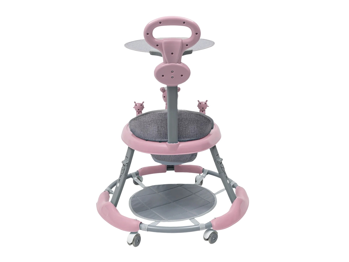 Andador, altura regulable, bandeja de juguetes multifuncional, rosa.