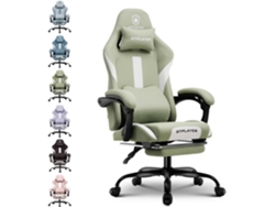 Silla GTPLAYER Gamer, Silla de Oficina Transpirable, de Tela de, Silla de Escritorio Ajustable y Giratoria con Reposapiés, Verde