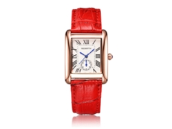 Reloj Analógico De Cuarzo Para Mujer Con Correa De Cuero Ajustable Y Esfera Rectangular De Aleación (rojo)