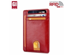 Cartera Panoona ultradelgada de piel auténtica con protección antirrobo RFID, color rojo.