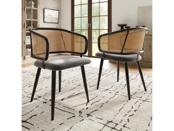 Sillas Comedor 2 Piezas - Respaldo De Ratán, Cojín De Terciopelo, Estilo Moderno Y Sencillo - Gris