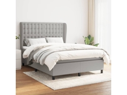 Cama Box Spring Con Colchón Tela Gris Claro 140x190 Cm