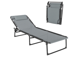 Tumbona Plegable Reclinable, Acero, Textileno, 189x58x30cm, Negro+gris
