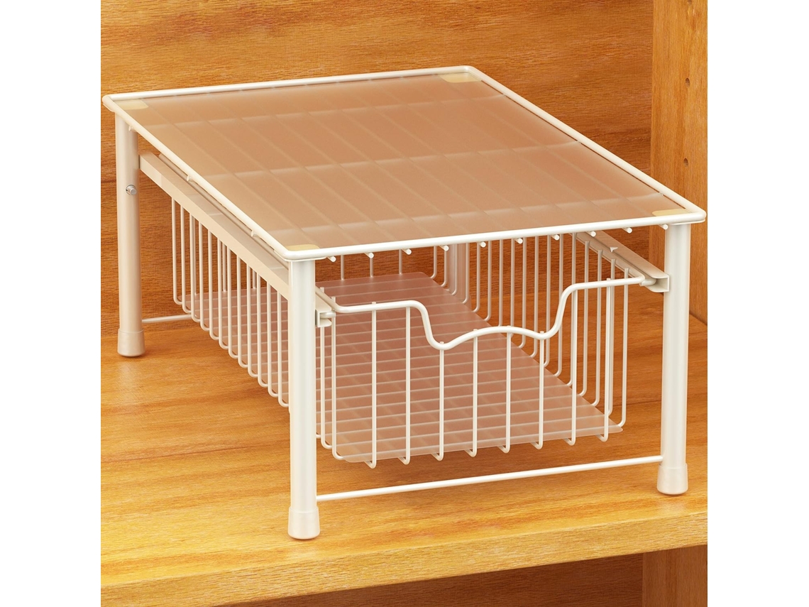 Pleasureware - Organizador apilable de cestas deslizantes de 3 niveles, blanco y negro, 1 nivel