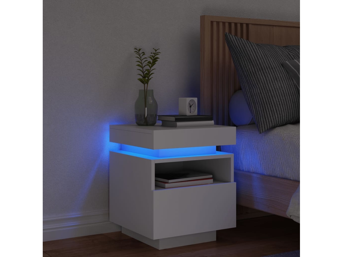 Mesita de Noche Luces Led Madera Blanco (40x39x48.5cm)