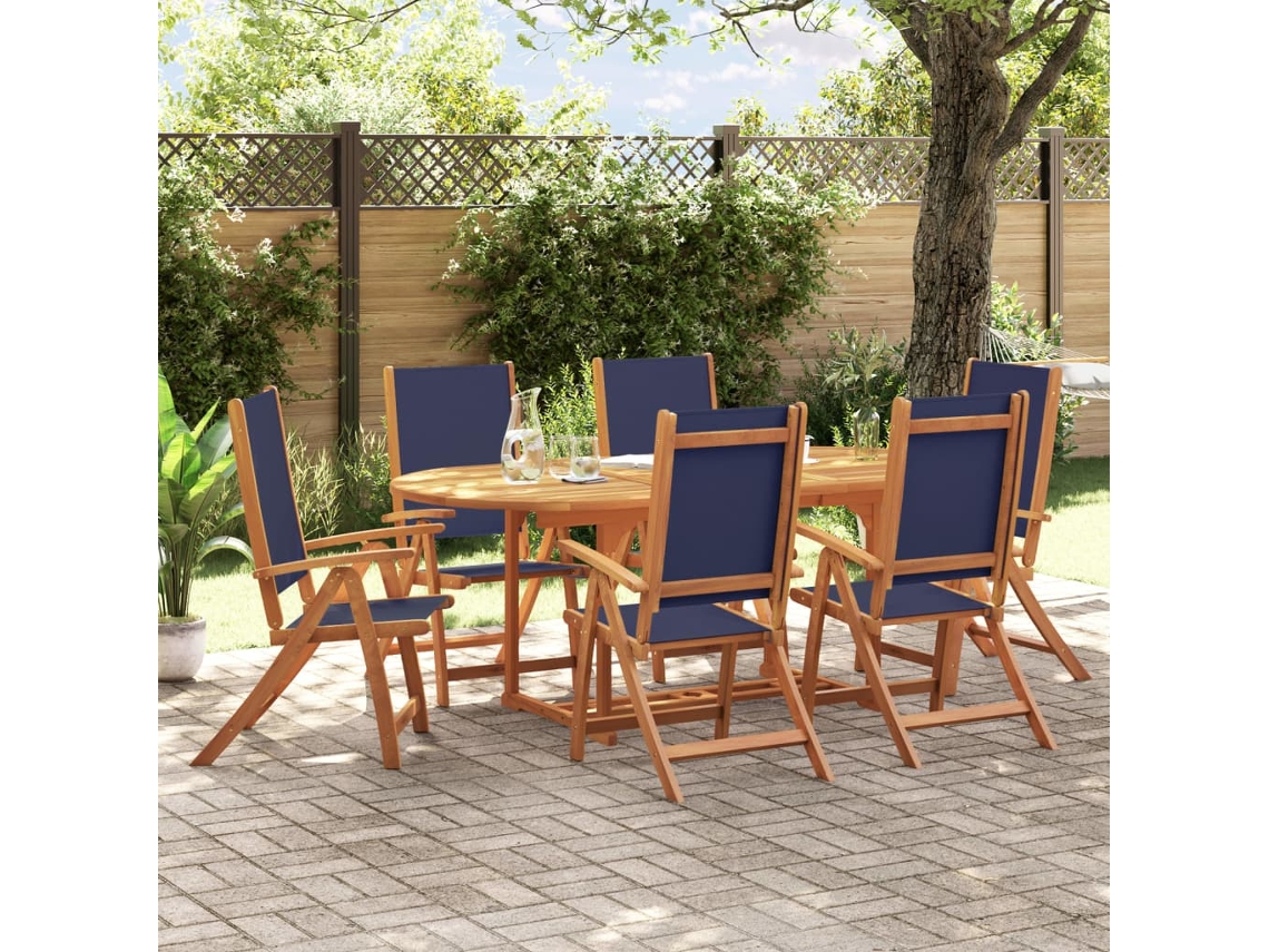 Juego de comedor de jardín de 7 piezas de acacia maciza y textilene Dkd Home Decor