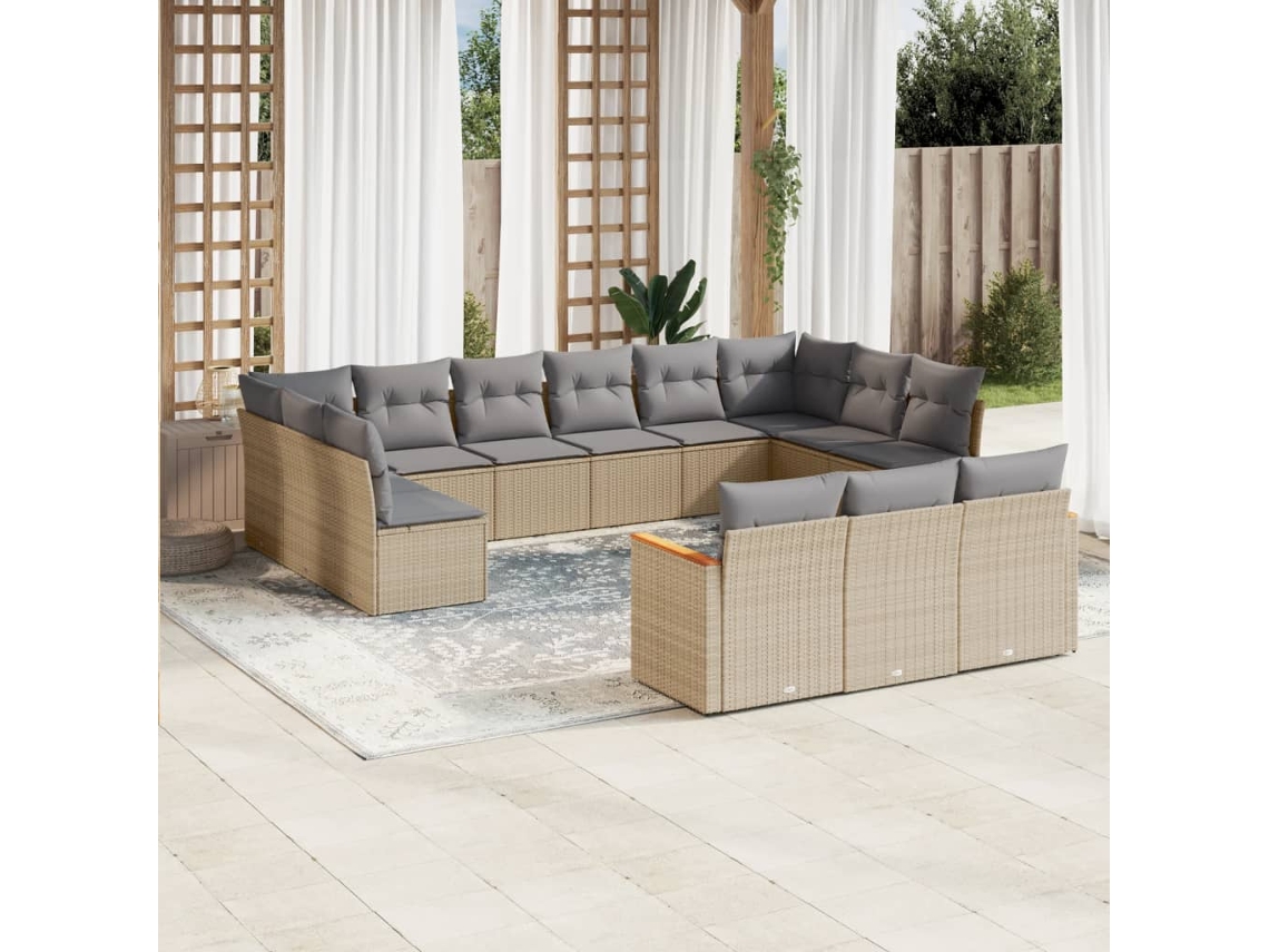 Conjunto de sofá de jardín de 13 piezas con cojines, mimbre beige mixto, DKD Home Decor