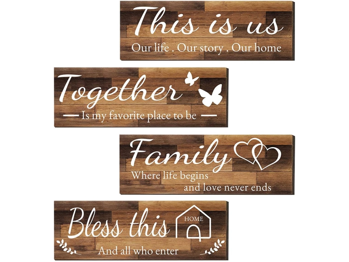 Juego De 4 Letreros De Pared De Madera Con Citas Inspiradoras, Estilo Rústico, Decoraciones Colgantes Para