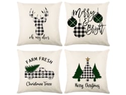Juego De 4 Fundas De Almohada Navideñas De Lino Fino, 45 X 45 Cm