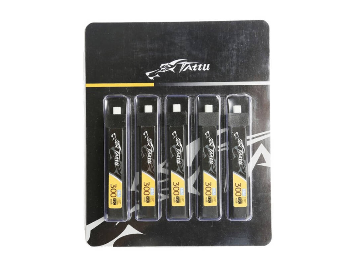Batería Lipo Tattu 300 mAh, 3,8 V, 75 C, 1 s, 1 p, HV, BT2.0.5 (5 unidades)
