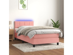 Cama Box Spring Colchón Y Led Terciopelo Rosa 100x200 Cm