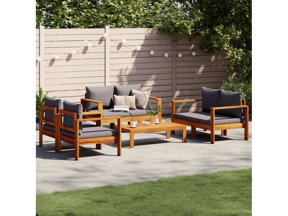 Conjunto de sofás de jardín de 5 piezas DKD Home Decor con cojines de acacia maciza