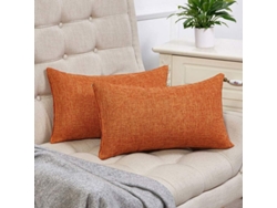 Rebe-funda De Almohada Lumbar Naranja Otoño 2 Piezas Lino Rústico Decorativo 12x20 Pulgadas Para Sofá