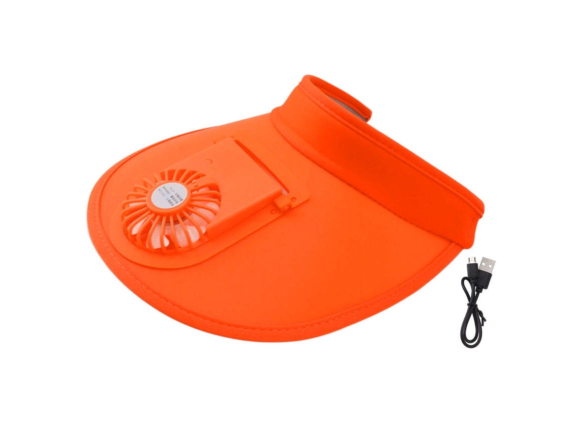 Chapéu Com Ventilador Para Mulheres E Crianças Protetor Solar 3 Velocidades Recarregável Usb Laranja Verão