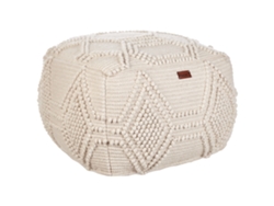 Otomana boho tejida a mano BELIANI Choim de Lana Beige 60x60x40
