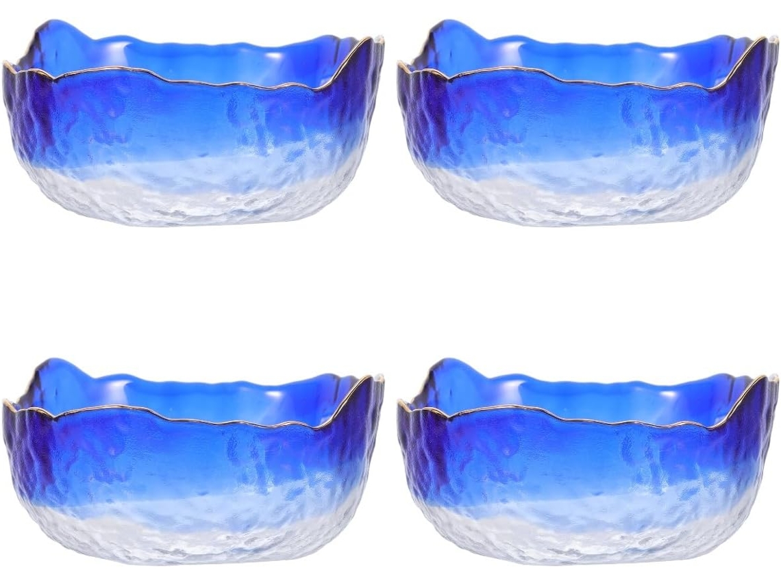 Bol De Trempage Pour Ongles Manicura En Verre 4 Pièces Pointes D'ongles À Bord Dorado Dégradé Azul