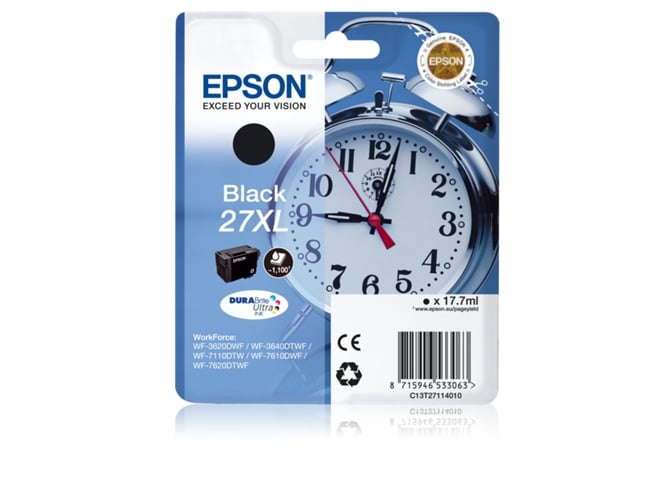 Cartucho de tinta original EPSON 27XL, Despertador 17,7 ml , Negro, XL, C13T27114022, T2711