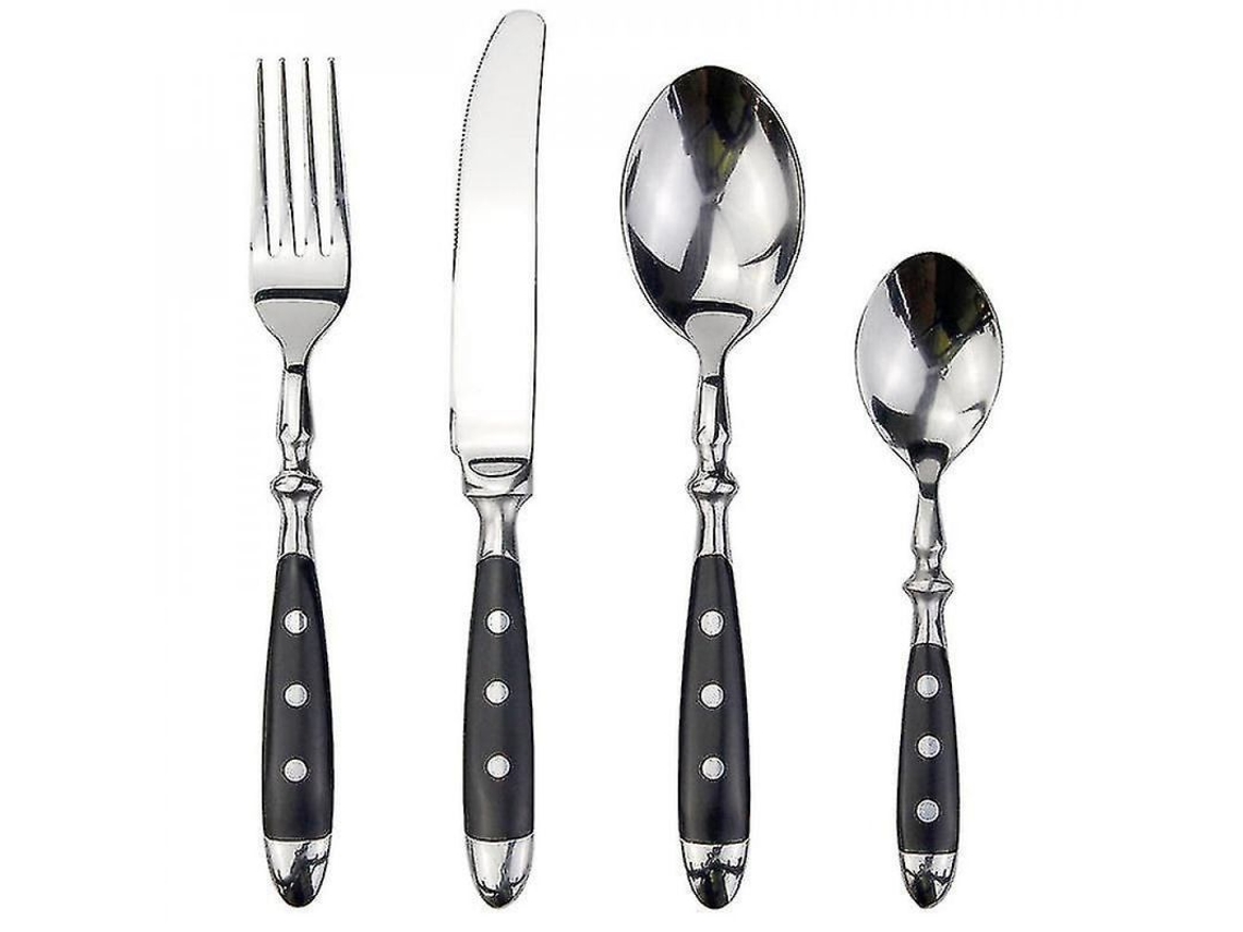 Juego de utensilios de acero inoxidable con mangos de resina clásicos para el hogar, restaurantes y regalos, 4 piezas, 3152 Negro