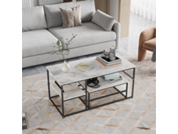 Conjunto De 2 Mesas De Centro - Mesa De Apoio Quadrada - Pés Pretos - Tampo Branco