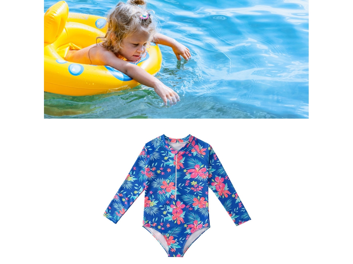 Traje de baño de manga larga con bonito estampado para niñas, 150 cm