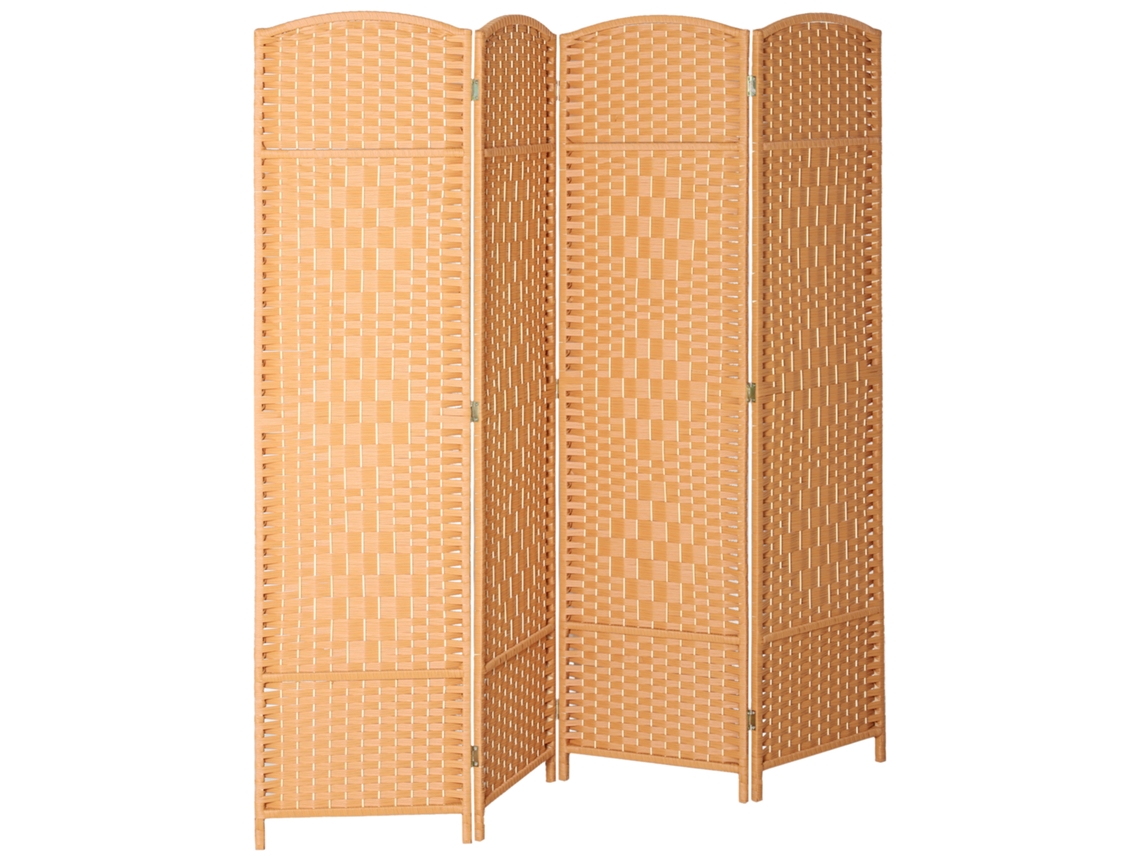 Biombo plegable de madera con 4 paneles, marrón claro, 180x180cm