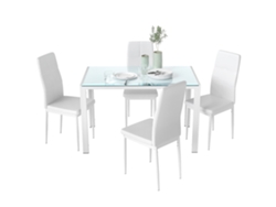 Conjunto Jantar 5 Peças Mesa Vidro Temperado Cadeiras Pu Estofadas Branco
