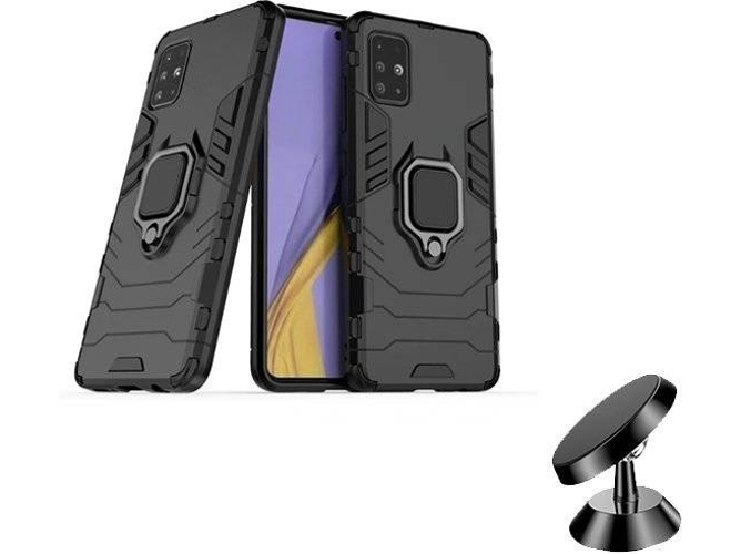 Kit Carcasa y Soporte Magnetico Auto Samsung Galaxy A51 Defender Negro