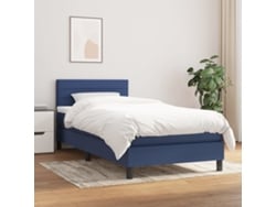 Cama Box Spring Con Colchón Tela Azul 100x200 Cm