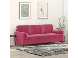 Sofá De 3 Plazas | Sofá De Salón | Sofá De Descanso Con Cojines Terciopelo Rojo Tinto 180 Cm