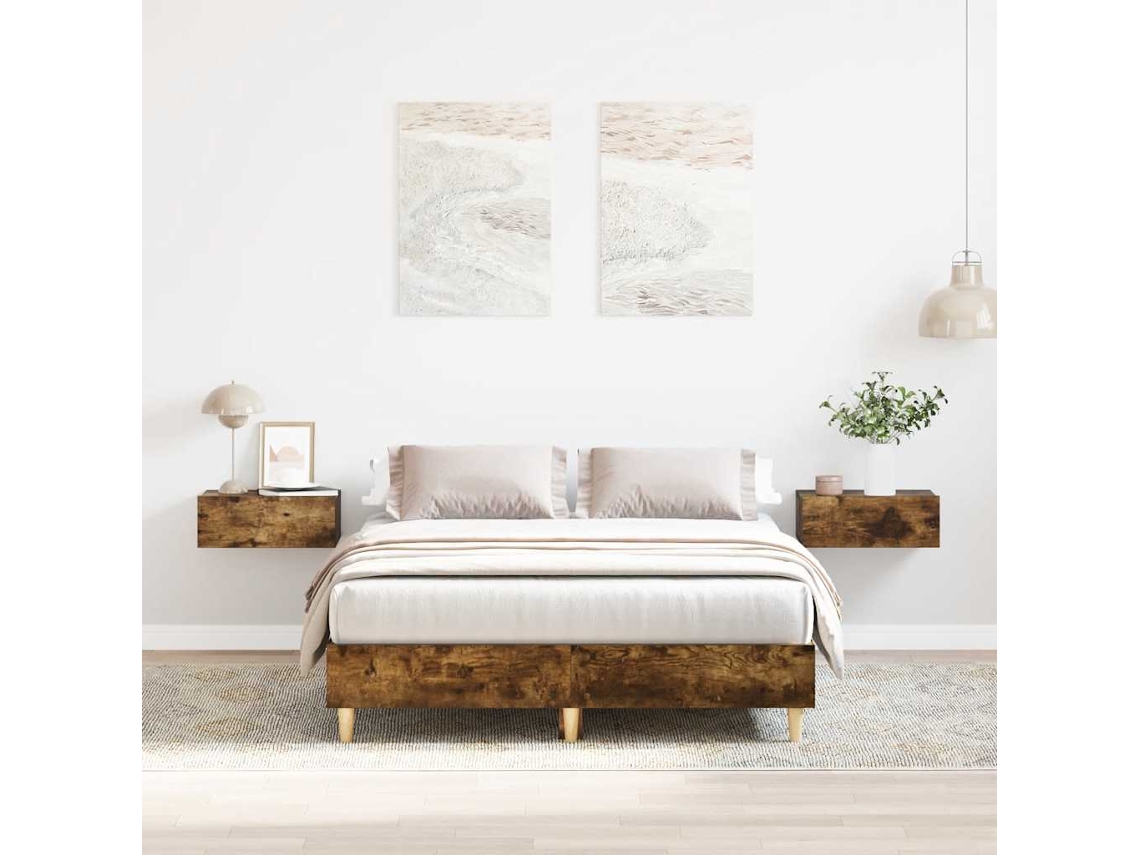 Estructura De Cama Sin Colchón Roble Ahumado 140x190 Cm Madera