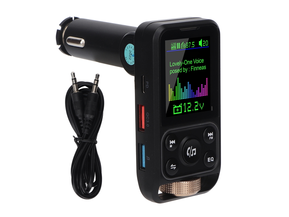Adaptador para coche Aetheria con Bluetooth, transmisor FM, cargador rápido PD30W QC18W y función de manos libres.