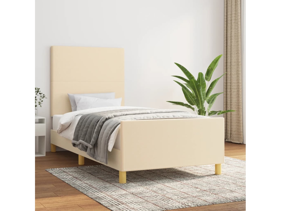 Cama Individual | Estructura De Cama Sin Colchón Tela Crema 80x200 Cm