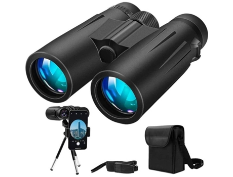 Prismáticos, prismáticos de 12 x 42, prismáticos compactos con trípode y adaptador para smartphone para caza, observación de aves, YIZHOOD