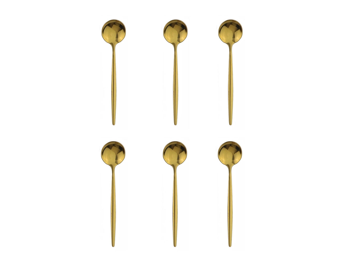 Juego de 6 cucharas pequeñas de acero inoxidable, color negro y dorado MDUG (dorado)