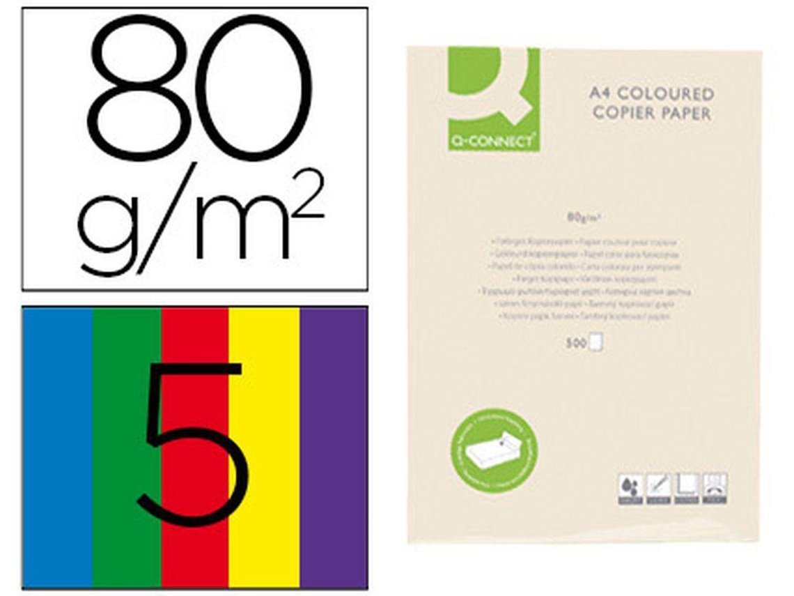 Papel De Color Q Connect Din A4 5 Colores Surtidos Paquete De 500 Hojas