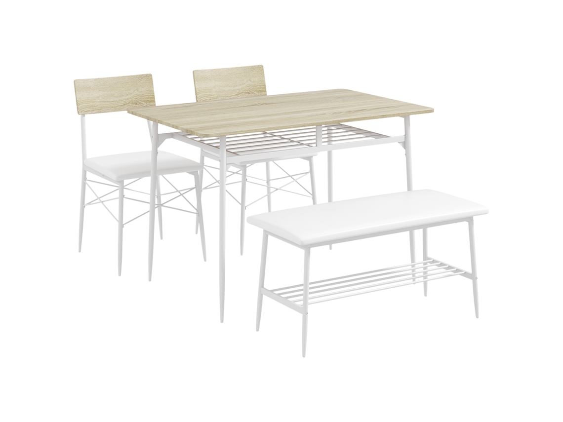 Mesa de 4 piezas con banco y almacenamiento - Roble