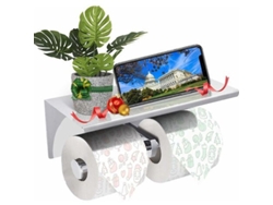 Soporte Doble Para Papel Higiénico De Pared, Acero Inoxidable 304, Sin Orificio, Con Estante Para Teléfono Móvil.