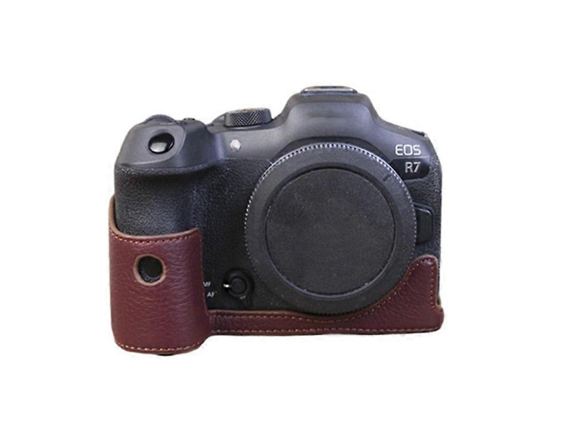 Funda protectora de cuero genuino para cámara Canon EOS R7 con ranura para batería y diseño de medio cuerpo Facpoet