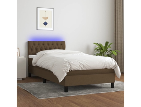 MAISON EXCLUSIVE Cama con somier y colchón LED 90x190 cm Tela marrón oscuro