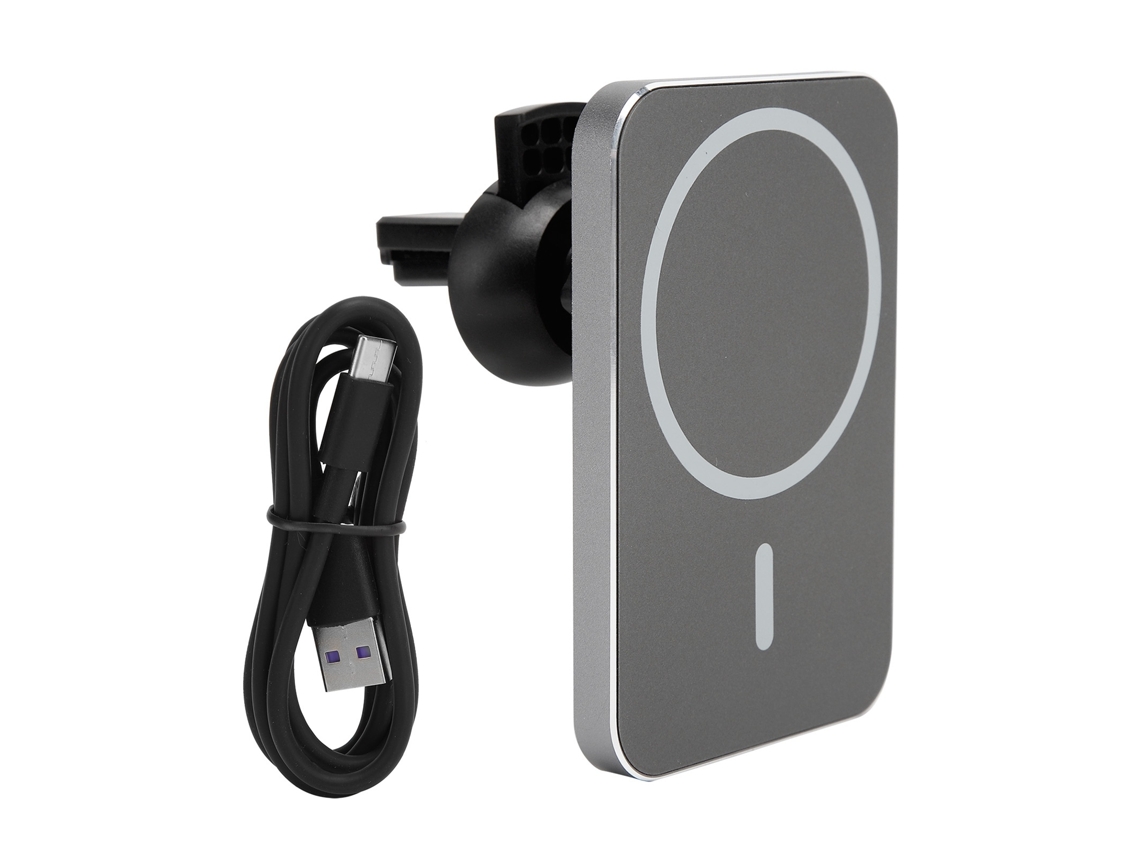 Soporte De Teléfono Para Coche Con Cargador Inalámbrico 15w Succión Magnética Rápido Gris