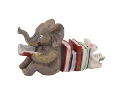 Figura de elefante y conejo, Baok leyendo, hecha de resina duradera, para jardín, oficina, mesa, patio y decoración exterior.