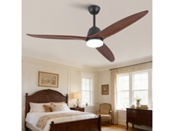Ventilador De Techo Negro 60'' Con Luz Regulable, Motor Dc Y Aspas De Madera
