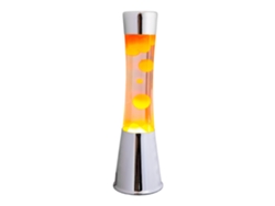 FISURA - Lámpara de lava naranja. Base plateada cromada, líquido transparente y lava naranja. Lámpara efecto relajante. 11 cm x 11cm x 39,5 cm.