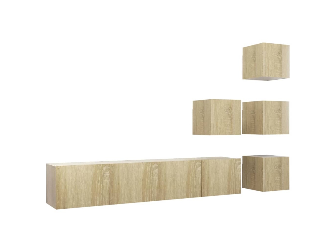 Juego de 6 muebles de TV de madera de roble Sonoma - EXCLUSIVA MAISON